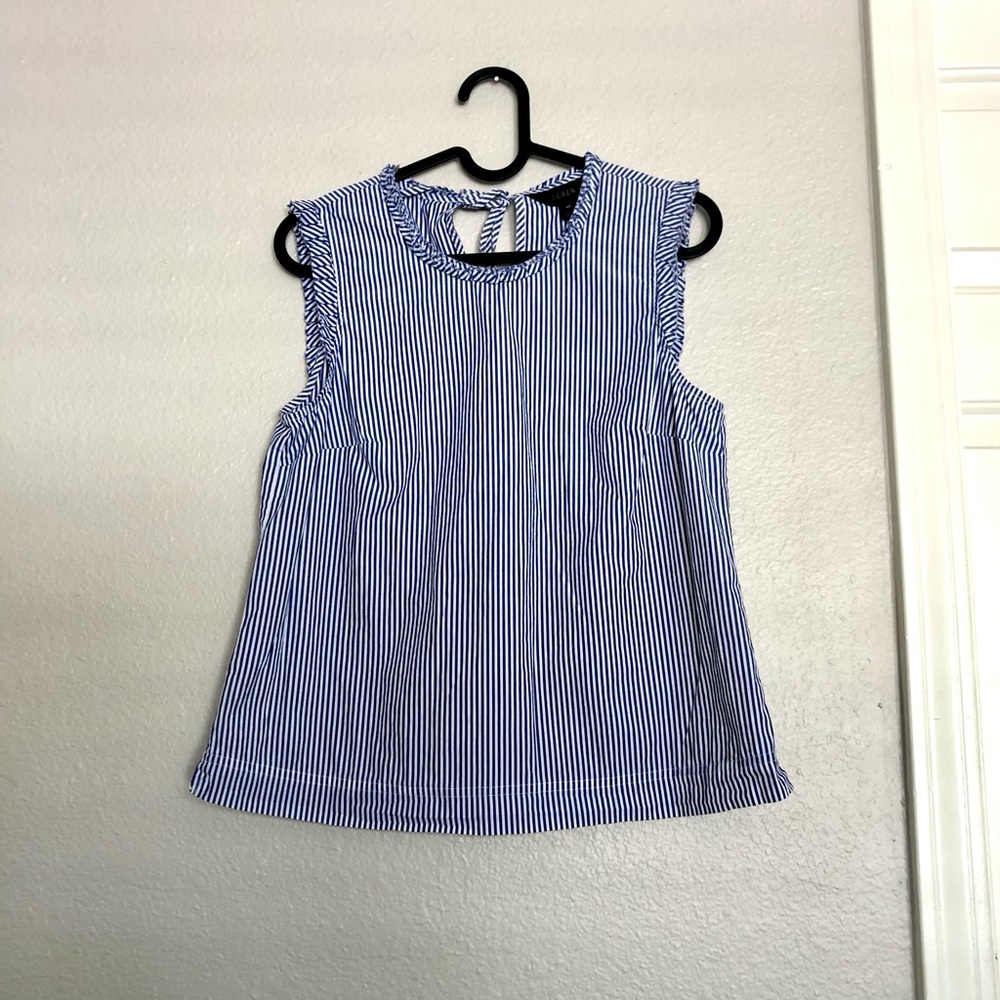 J. Crew Blue and White Striped Sleeveless Blouse